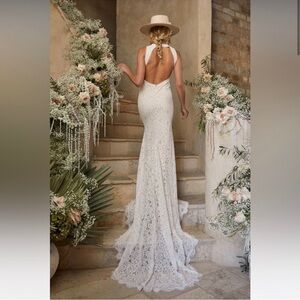 NEW Lulus Love Everlasting White Floral Lace Mermaid Open Back Maxi Dress SZ MED